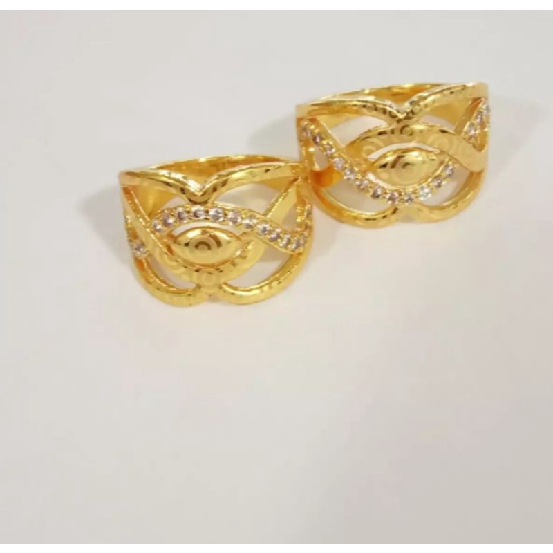 cincin bulat full permata perhiasan wanita gold