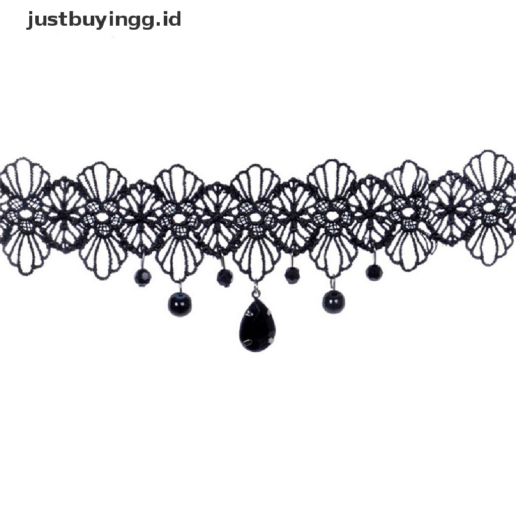 Kalung Choker Liontin Bunga Renda Warna Hitam Gaya Gothic Retro Untuk Fashion