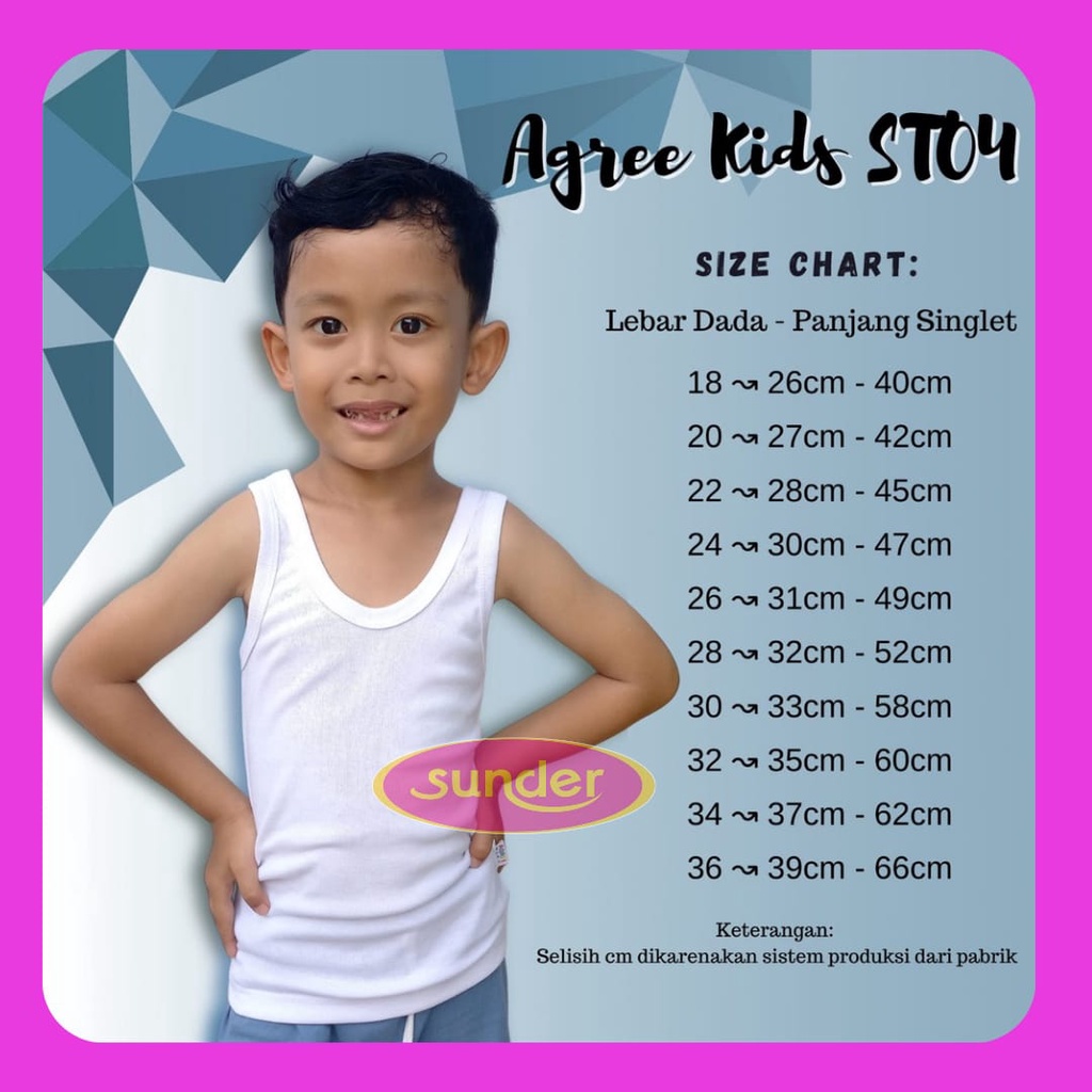 Promo 3Biji Kaos Dalam Anak Agree Baju Dalam Perempuan Singlet Laki-Laki Tengtop