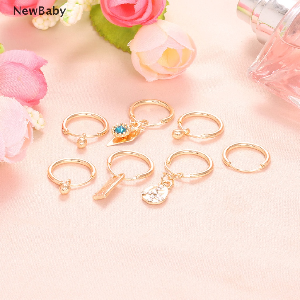 7pcs / Set Anting Tusuk Gantung Desain Geometri Hias Kristal Warna Gold Gaya Punk Untuk Wanita