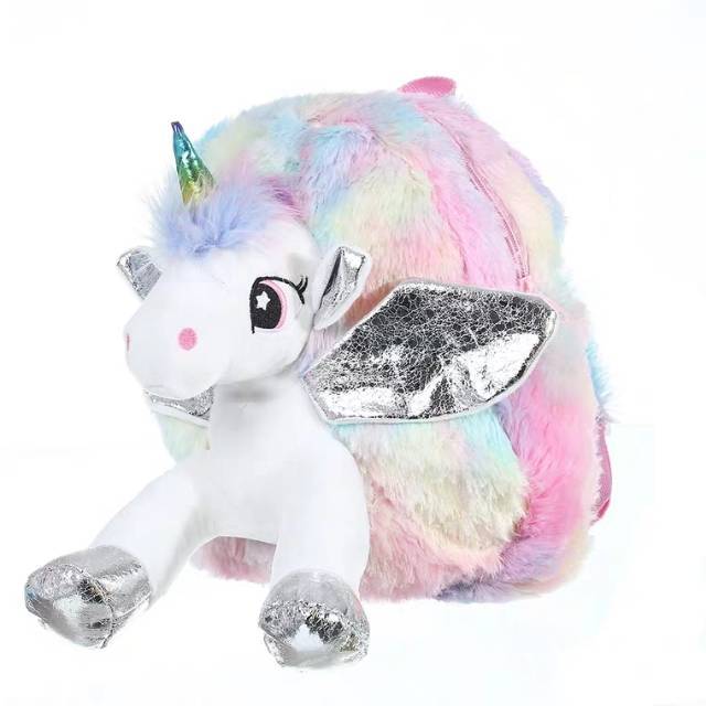 4D UNICORN FURY BAG / TAS UNICORN BULU / UNICORN BAG FLUFFY / RANSEL UNICORN IMPORT SILVER PINK