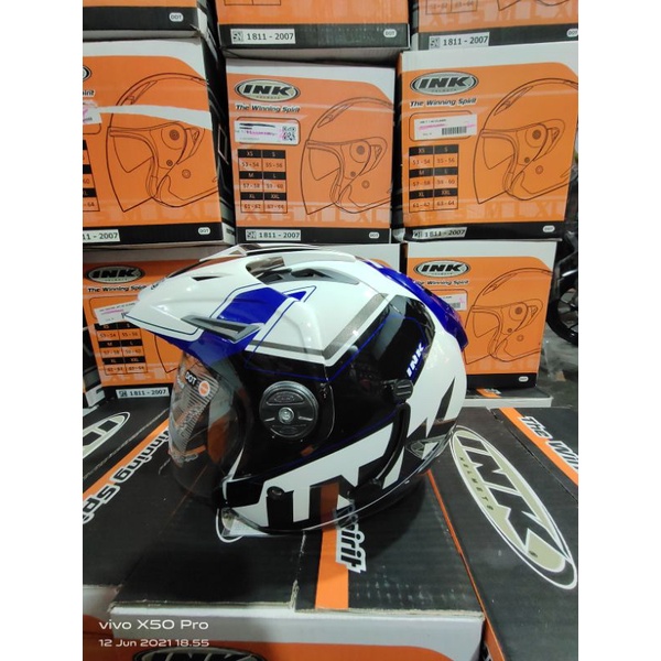 HELM INK T1 WHITE/BLUE DOBEL VISOR ORIGINAL PULL MOTIP