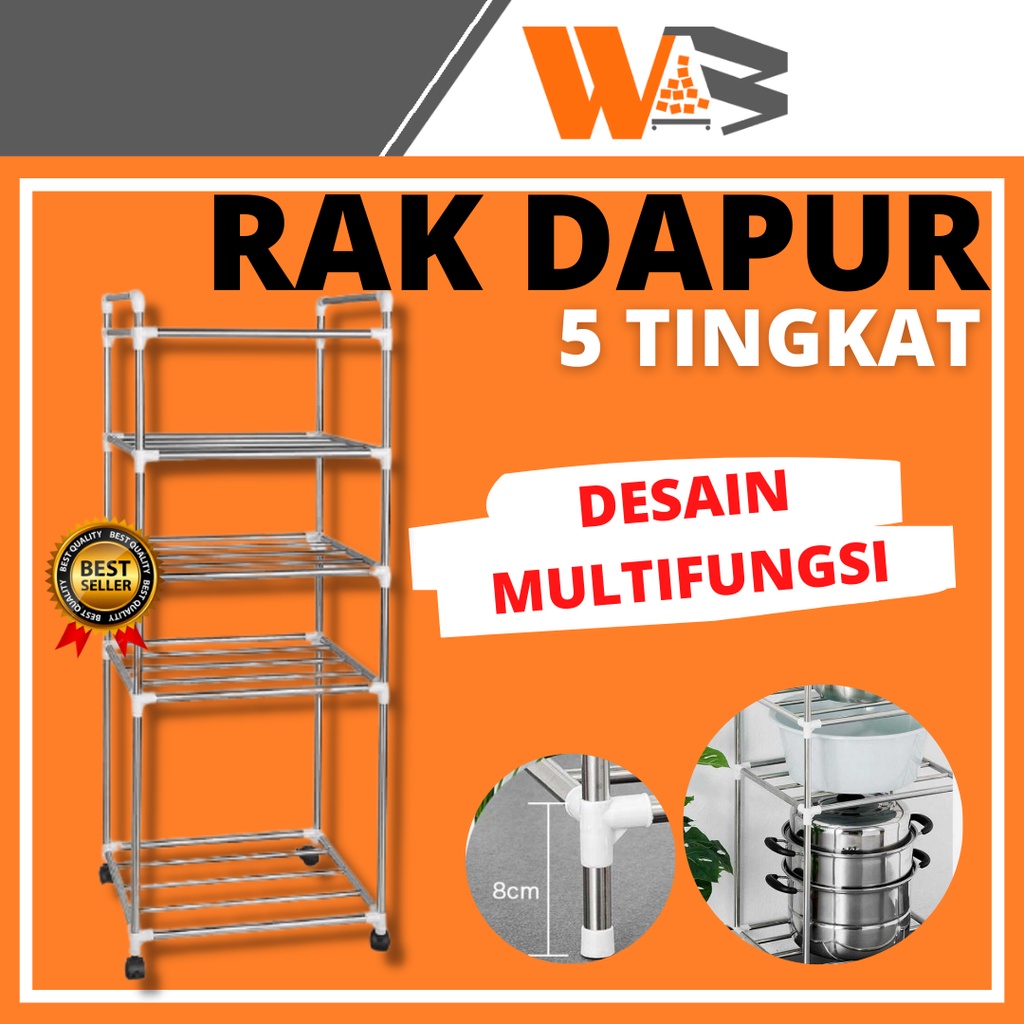 COD Rak Dapur Susun Serbaguna Rak Susun 5 Tingkat Minimalis Stainless Steel D44