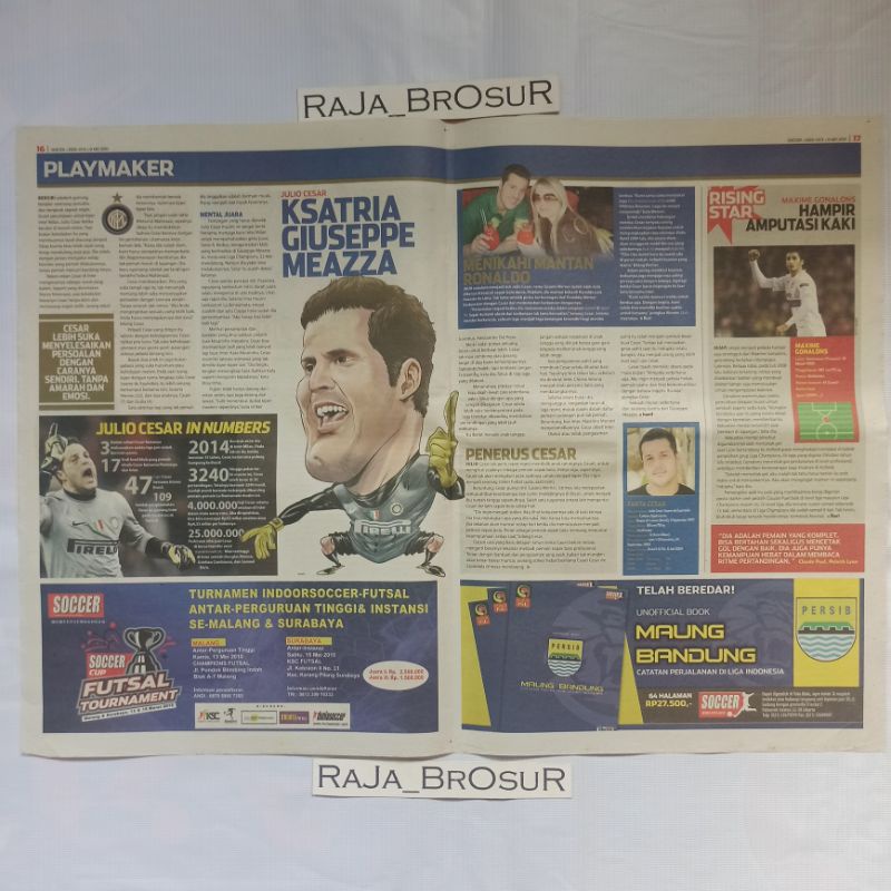 Rubrik koran soccer playmaker Julio Cesar FC Inter Milan