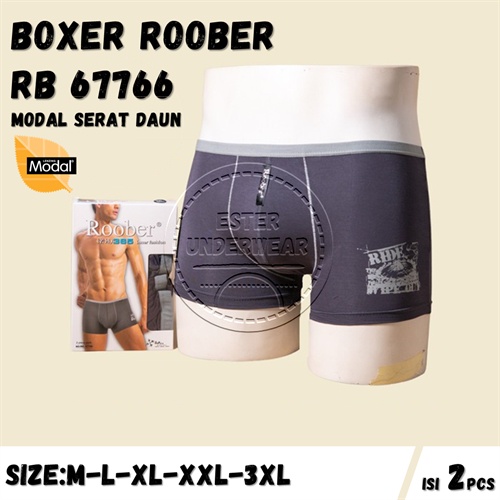 Celana Boxer Pria Roober RB 67766 Isi 2Pcs/Pack Bahan Soft Viscose