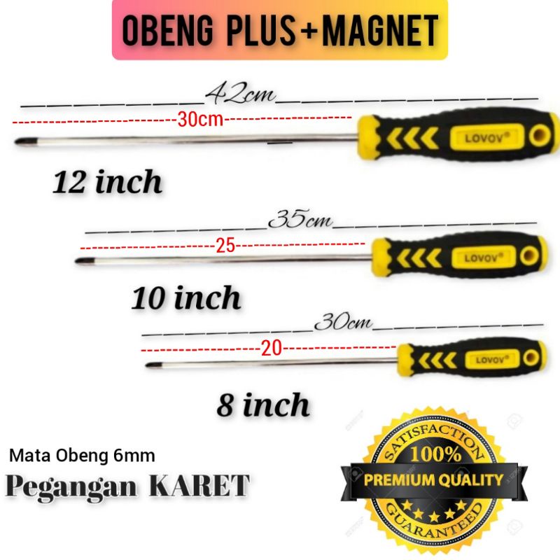 Obeng Panjang Magnet Plus + Gagang Karet 8 10 12 inch