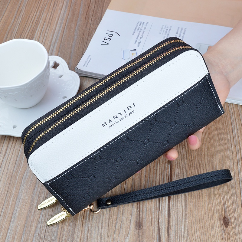 DOMPET PANJANG WANITA 2 RESLETING KULIT HITAM PUTIH IMPORT PREMIUM BESAR WA481B5 SABARA MUAT HP SLOT KARTU UANG KOIN TALI PENDEK CEWEK MURAH FASHION KOREA KEKINIAN REMAJA