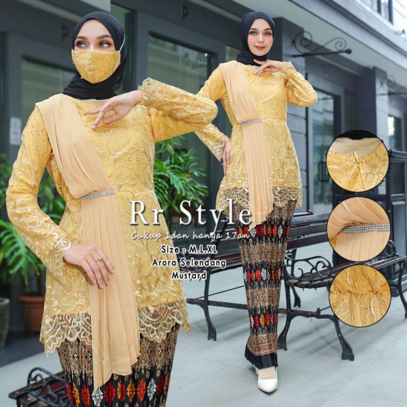 AURORA SELENDANG PURPLE ~ SETELAN KEBAYA MODERN ~ AURORA SELENDANG CERUTY ~ KEBAYA KEKINIAN - KEBAYA-1SET GOLD