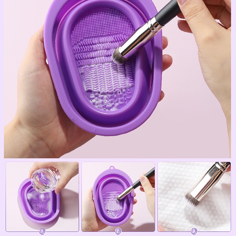 Pad Scrub Silikon Lipat Portable Untuk Membersihkan Brush Kosmetik / Makeup