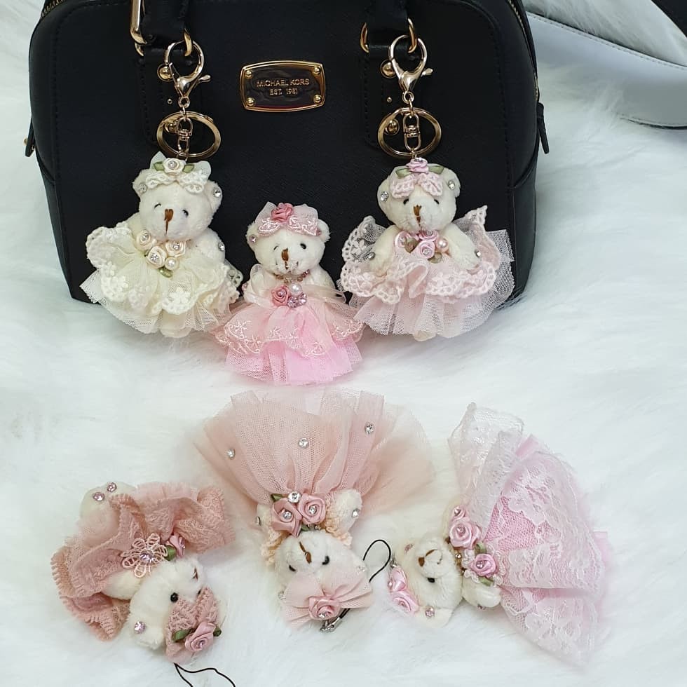 mini teddy bride doll bag charm / gantungan hp