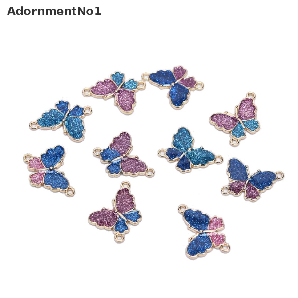 (AdornmentNo1) 10pcs / Kantong Charm Butterfly Enamel Berkilau Untuk Membuat Perhiasan DIY