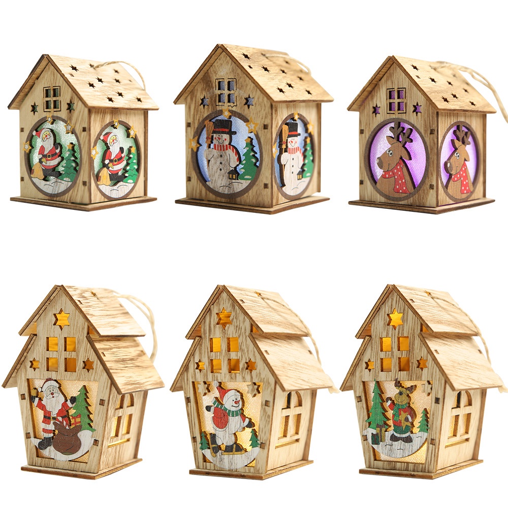 Hiasan Natal Rumah Kayu Wooden House LED Hiasan Pohon Natal Christmas Lamp