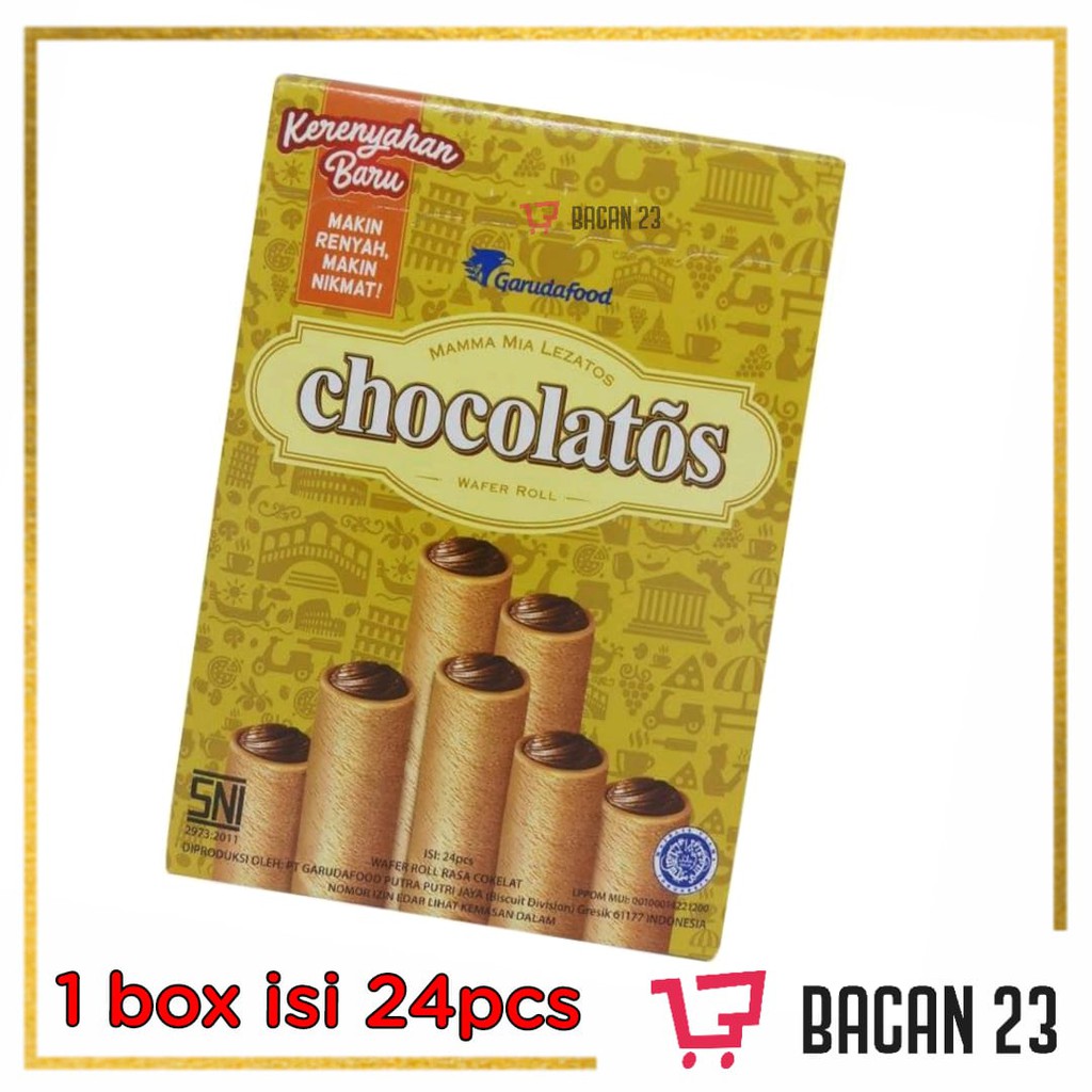 

Chocolatos Wafer Roll Cokelat (24 pcs/Box) / Wafer Cokelat / Bacan23 - Bacan 23