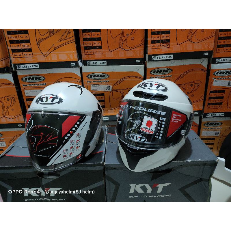 HELM KYT NFJ//HELM KYT TT COURSE WHITE COUPLE 2PASANG HELM NEWS 2021