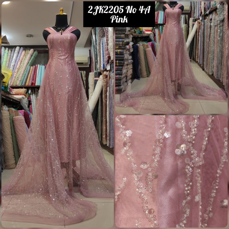 Kain Tile Brokat Payet Akar Penuh Zuhair Sequin 2JK2205 No 4A Pink