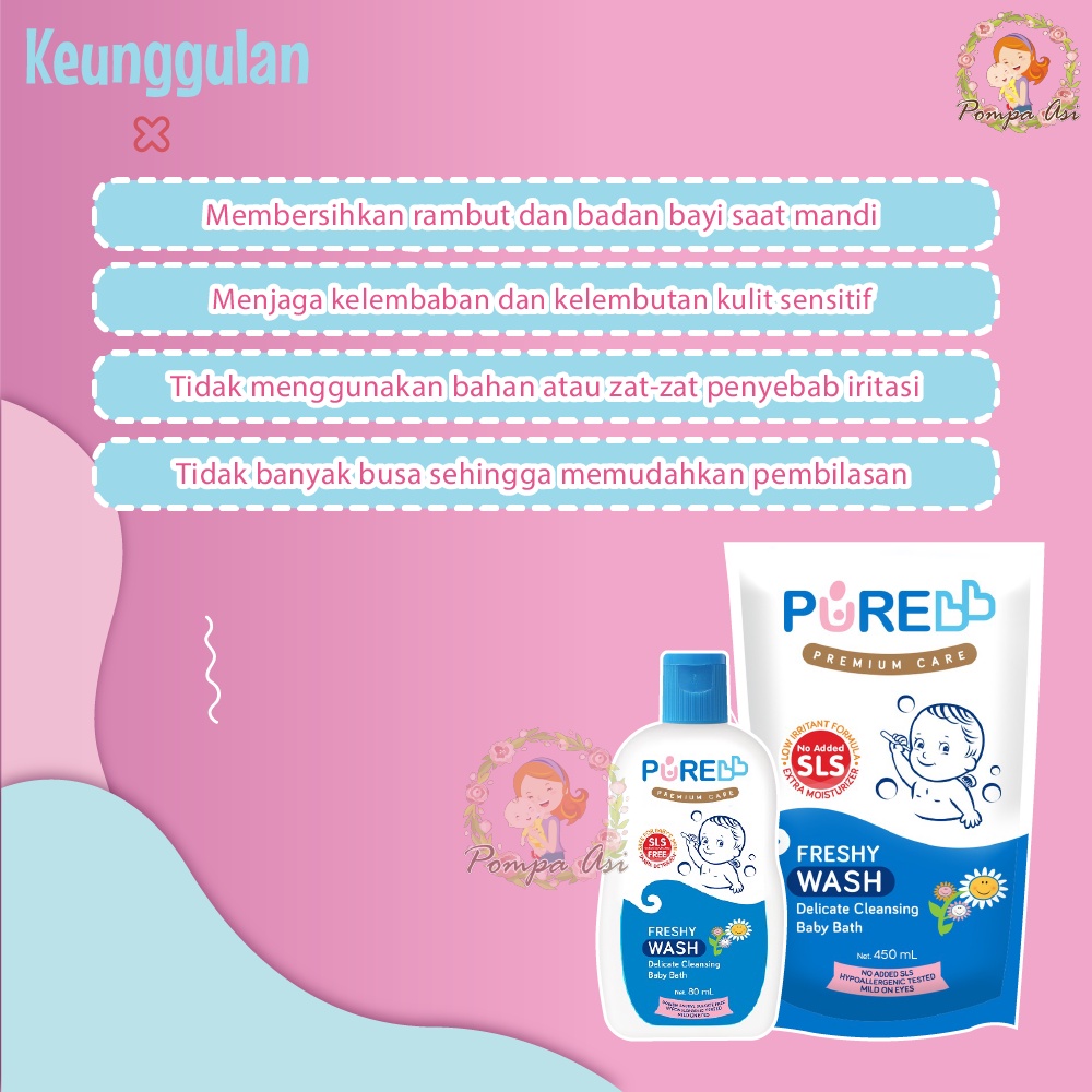 Pure BB Wash Freshy Fruity 230ml Botol 450ml Refill Sabun Baby Perlengkapan Peralatan Mandi Bayi New Born By Mallpompaasi