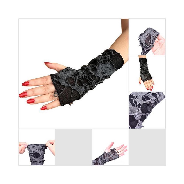 Punk Women Long Fingerless Hand Sleeves Arm Warmers With Strap Buckles