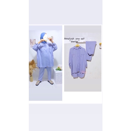 amalyah one set kemeja oversized kemeja batwing stelan piyama