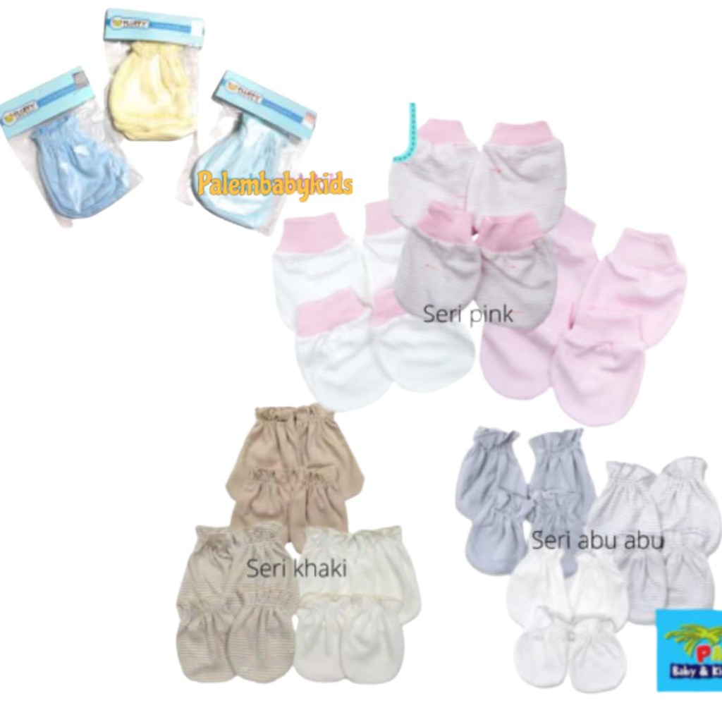 fluffy sarung tangan &amp; kaki bayi 3 pasang/motif 4pasang termurah