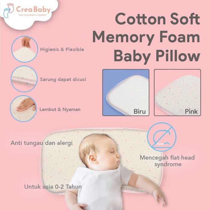 Crea Baby Cotton Soft Memory Foam Baby Pillow - Bantal Peyang Bayi 2 Warna