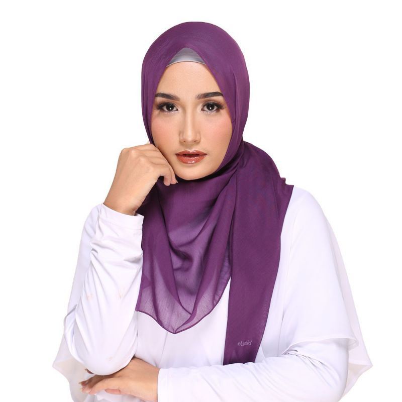 Jilbab Segiempat Polos Keisha Sadia Elzatta Hitam Pollycotton Hijab Kerudung Segi Empat Krudung-Shamora ungu tua