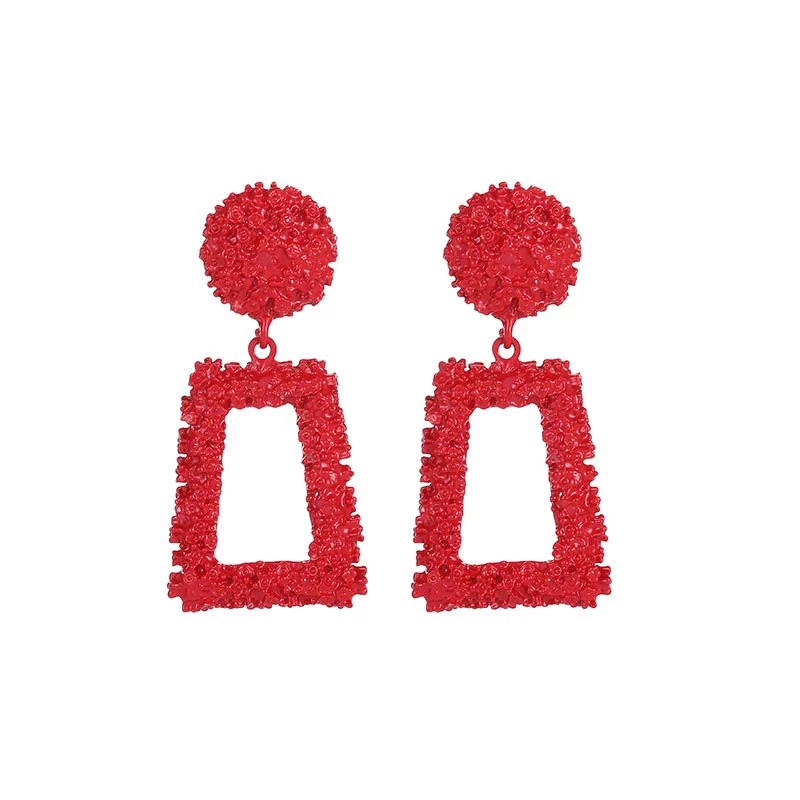 Anting Korea Anting Panjang Fashion Import Vintage Earrings Women Geometric Metal Earing Hanging-#6 Merah