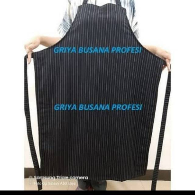 Jual Bib Apron Hitam Stripe Putih Celemek Full Body Chef Koki Barista ...