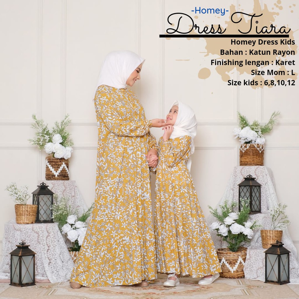 New-Gamis Couple Ibu &amp; Anak - Homey Dress Tiara Motif Flower -Bahan Katun Rayon Premium-Termurah!!