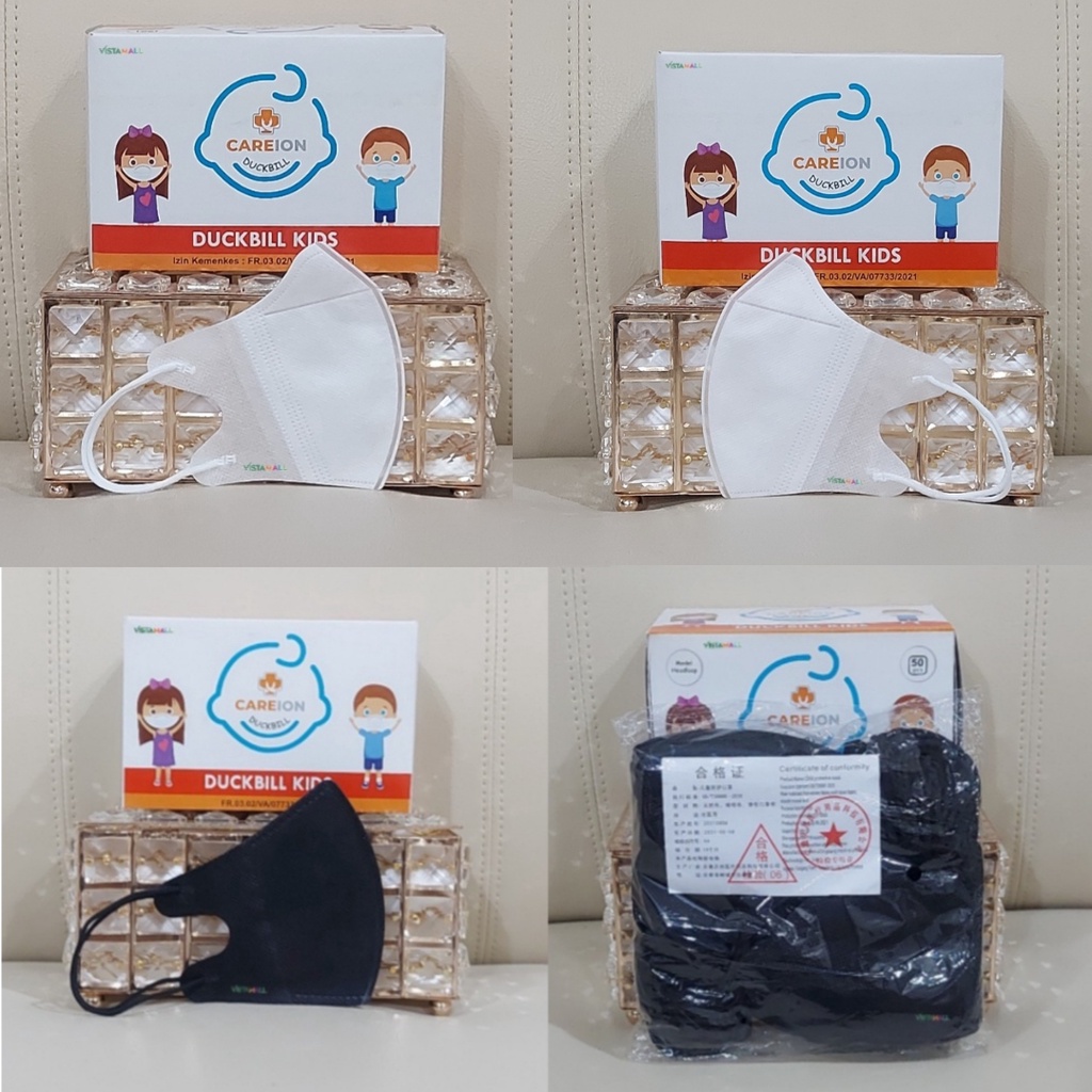 Jual Masker DUCKBILL ANAK Hitam Putih 3ply Isi 50pcs CAREION Garis ...