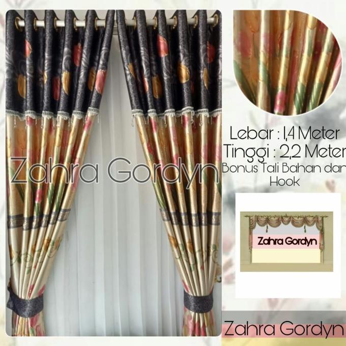 Gorden murah Blackout poni lurus printing emas tulip abu