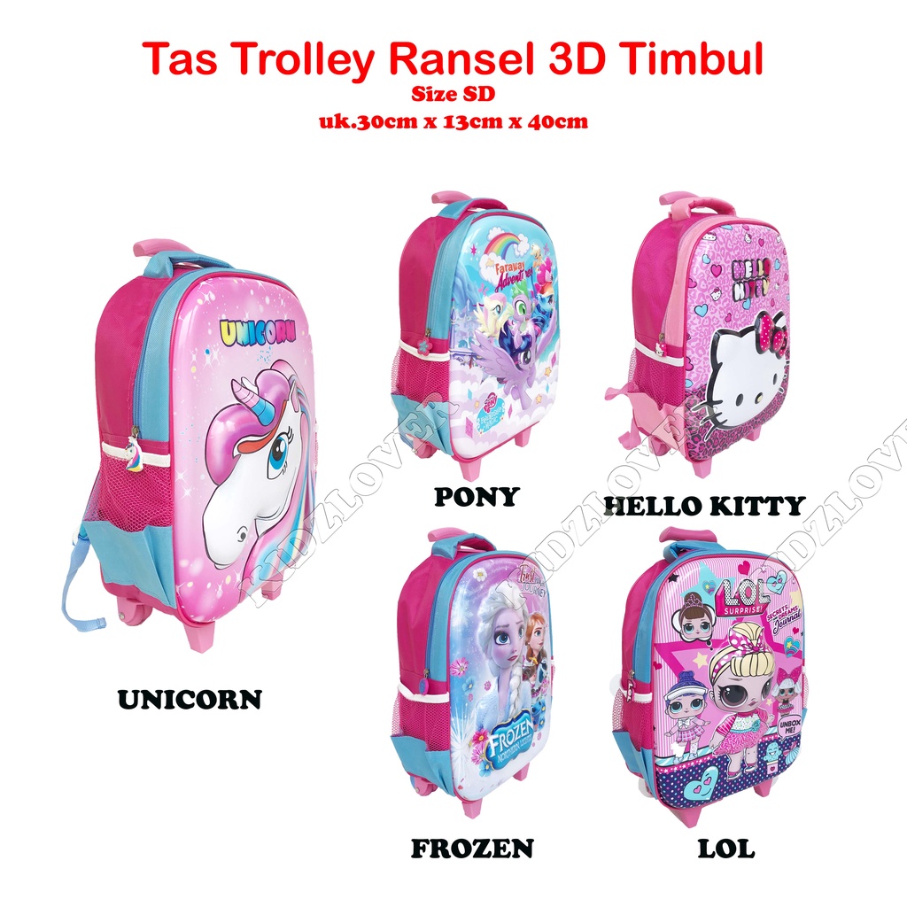 Tas 3D Timbul Koper Ransel Anak Sekolah SD/TK Trolley Dorong Troli Anak Perempuan / tas troli anak perempuan / tas troli anak laki laki / tas troli anak