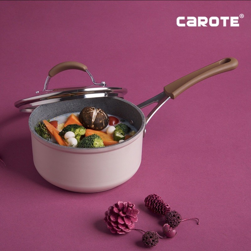 carote sauce pan bio pink 16cm with lid ready stock