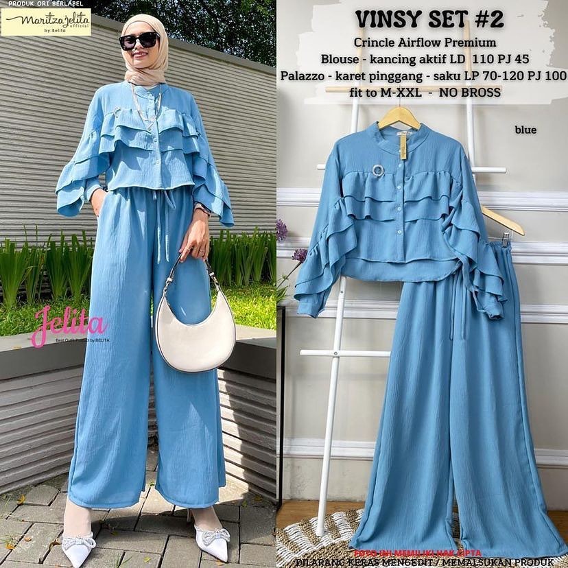 VINSY SET #2 WD MOSSCRAPE ATASAN + CELANA BAJU SET WANITA TERBARU SIMPLE DAN ELEGNA BAJU SET WANITA FASHION 2022