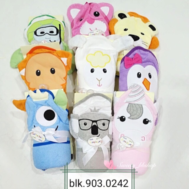 Selimut topi bayi bahan handuk bordir karakter carte baby lucu halus lembut nyaman