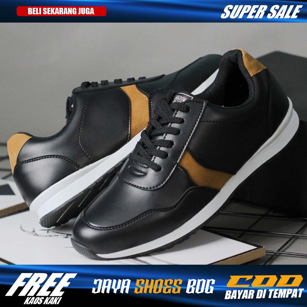 VARGA|Sepatu Casual Sneaker Pria Hitam Tali Kulit Sintetis Original Murah