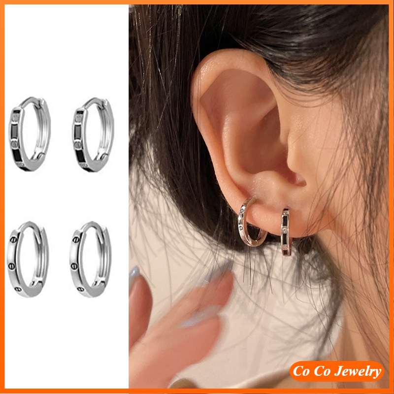 Anting Hoop Bahan S925 Silver Needle Gaya Korea Untuk Wanita