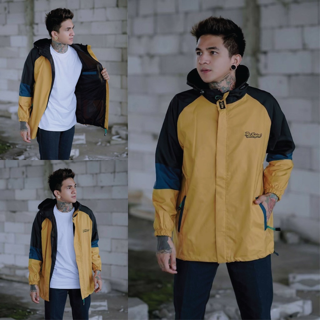 Jaket Parasut 3D Pria Wanita Waterproof Windbreaker Original Distro The Bojiel-Hitam-Petro-Kuning
