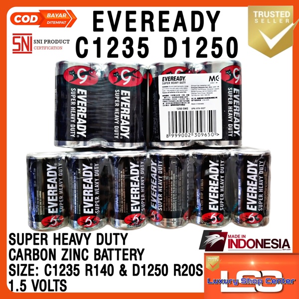 Baterai EVEREADY Size C &amp; D, Hitam Batre Tanggung dan JUMBO ISI 2 PCS