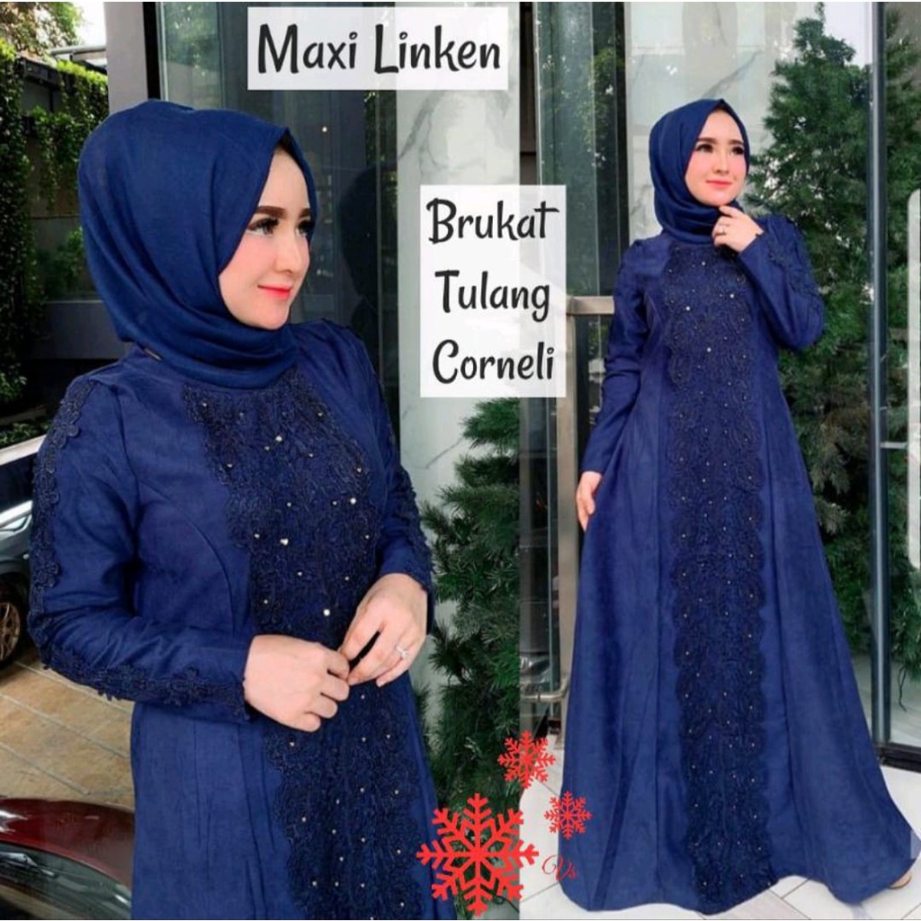 GAMIS LINKEN MAXI BRUKAT / GAMIS BRUKAT TULANG / GAMIS PESTA / GAMIS KONDANGAN / GAMIS ACARA TERBARU