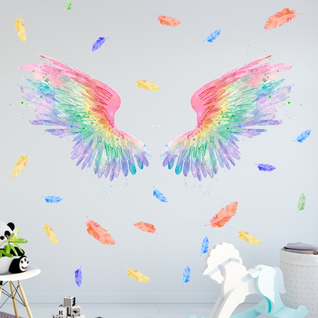 [ 3D  Colorful Angel Wings Wall Stickers Decoration for  Home Living Room Bedroom ]