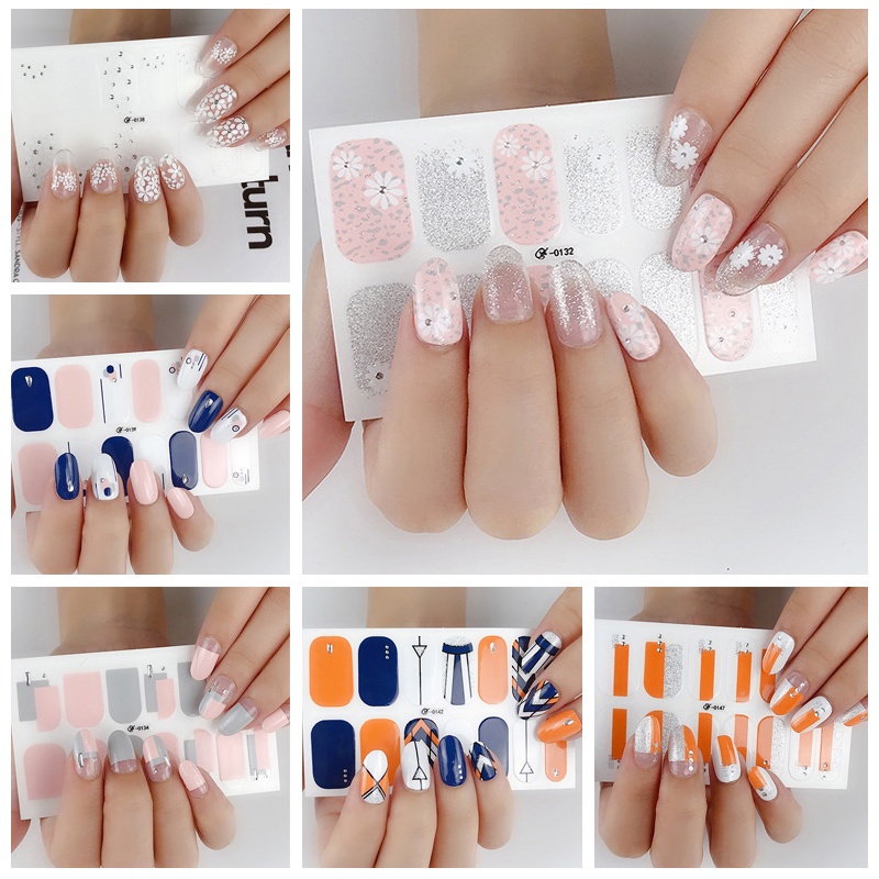 0132-0147 14pcs / Lembar Stiker Kuku Palsu Warna Bronzing Untuk Nail Art Diy