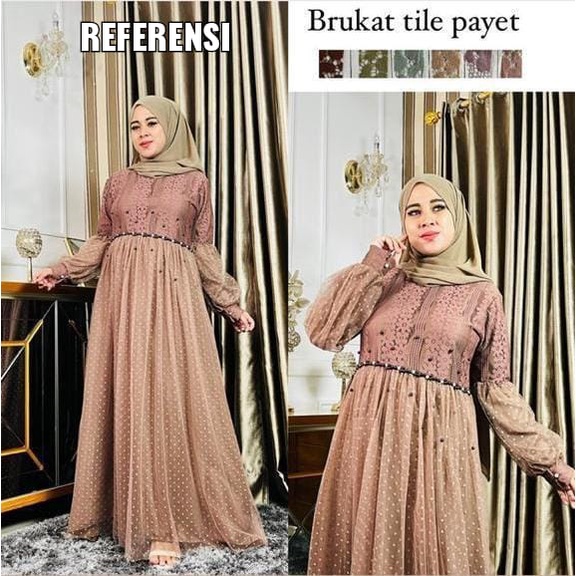 BAJU DEWASA GAMIS BRUKAT TILE MIX MUTIARA PREMIUM