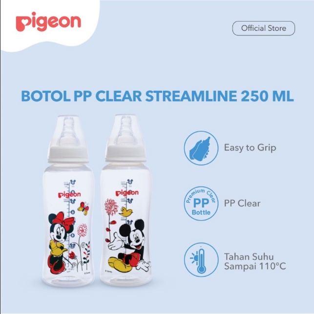 BOSU314 PIGEON BOTOL SUSU  PP CLEAR STREAMLINE MICKEY, MINNIE 250ML