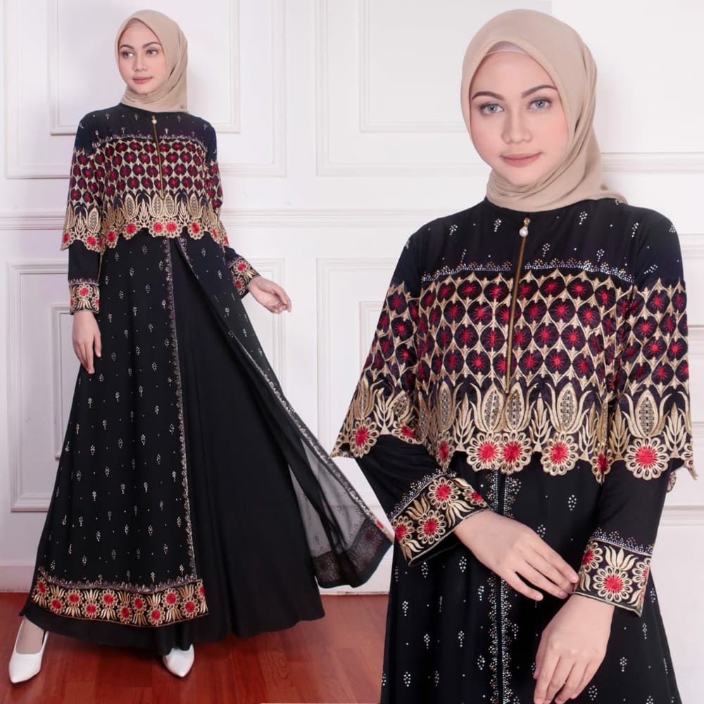 Gamis Abaya Hitam Turkey / Abaya Hitam Turkey Jersey Mix Ceruty Full Bordir Mote Swarovski