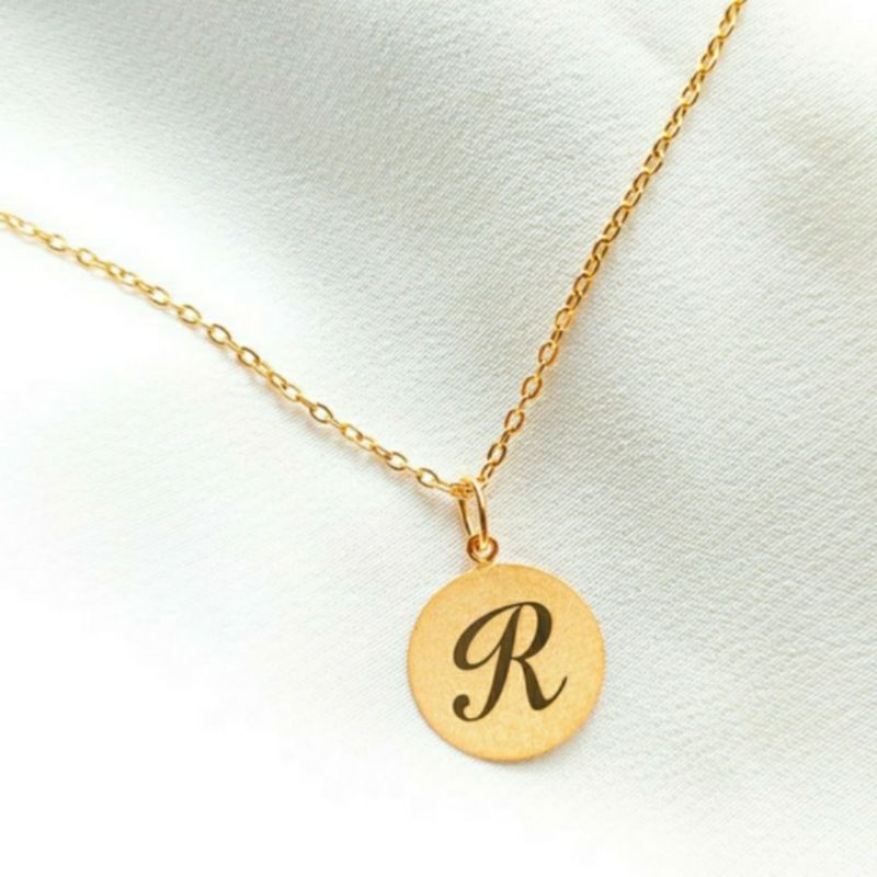 Kalung liontin Korea Huruf Alfabet Inisial Nama Bulat Pacar Emas asli