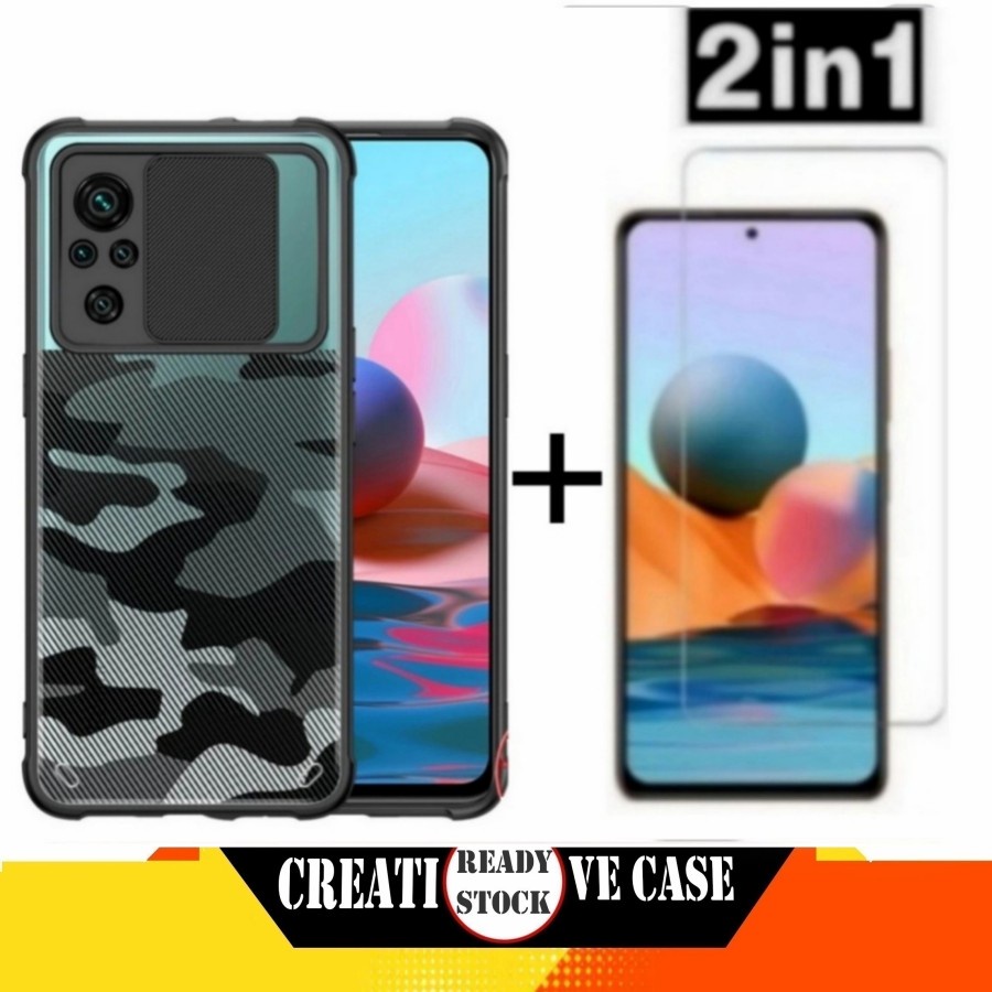 PAKET 2 IN 1 Case Xiaomi Redmi Note 10 Pro Fusion Sliding Army