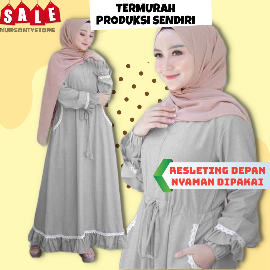 Gamis long dress dres drees abaya baju jubah syari gaun pakaian polos kancing depan muslim muslimah 