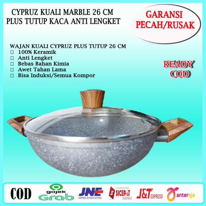 Cypruz Marble 26cm Wajan Marble Anti Lengket Kuali Anti Lengket Wajan Keramik Marble