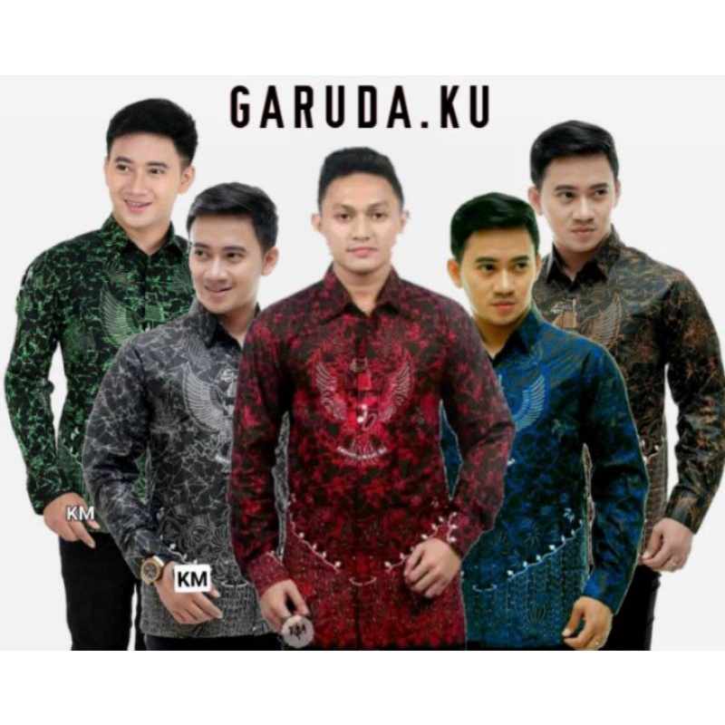 Kemeja Batik Garuda Merah Putih Hitam Coklat. GB69 new Lengan panjang Dewasa Grosir
