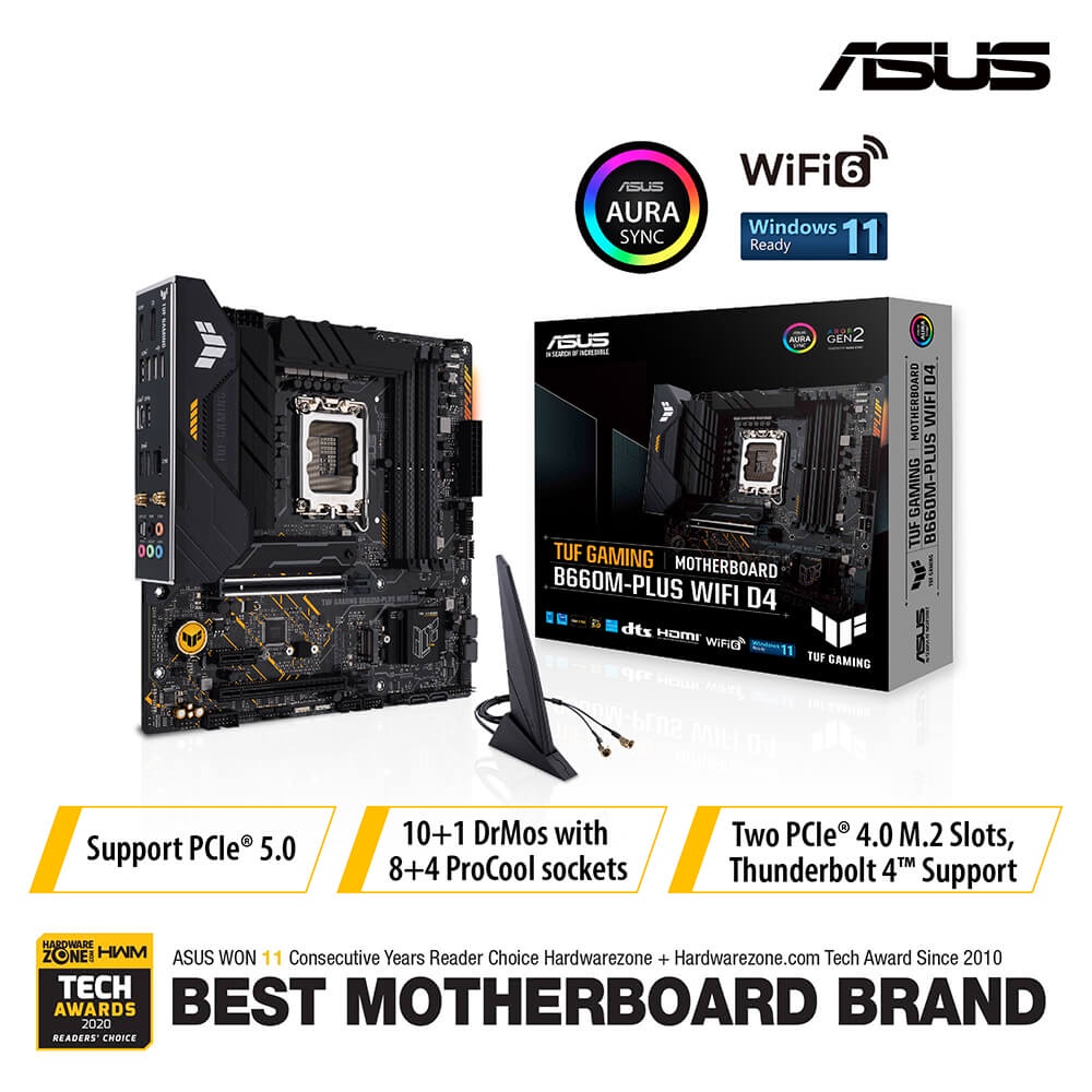 ASUS TUF GAMING B660M-PLUS WIFI D4 | DDR4 Intel B660 LGA1700 Mainboard